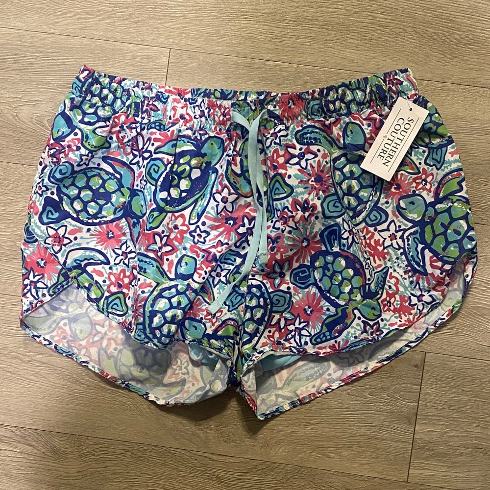 Southern Couture Pink Turtle Print Athletic Shorts